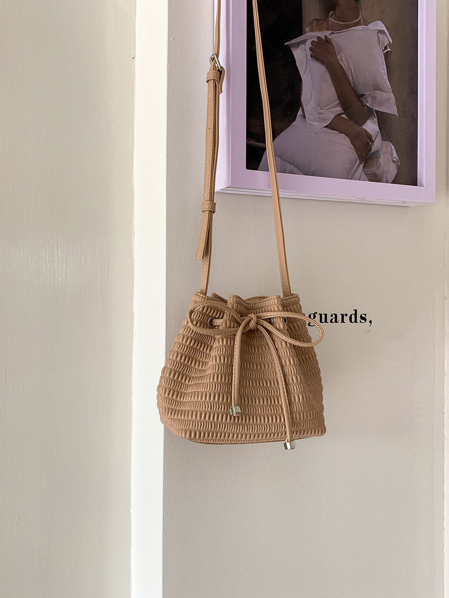 Women's Drawstring Ruffle Bow Fashion Soft Leather Crossbody Bags