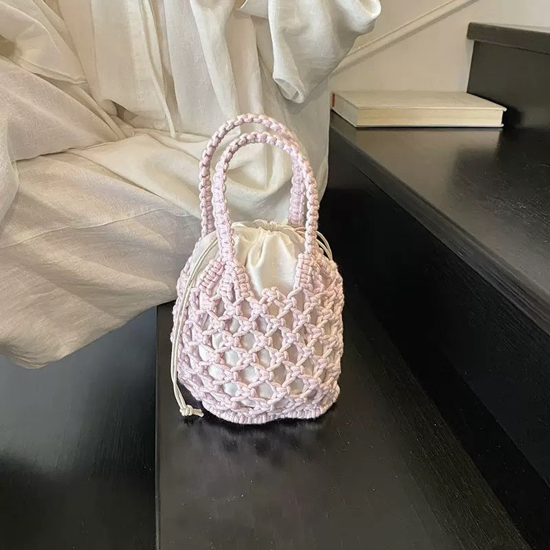 Cute Texture Solid Color Round Hand-woven Handbags