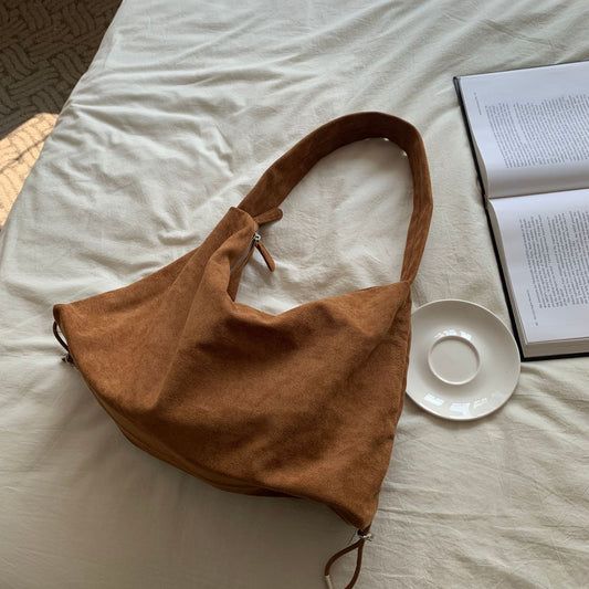 Women's Large Capacity Veet Drawstring Shopping Underarm Shoulder Bags