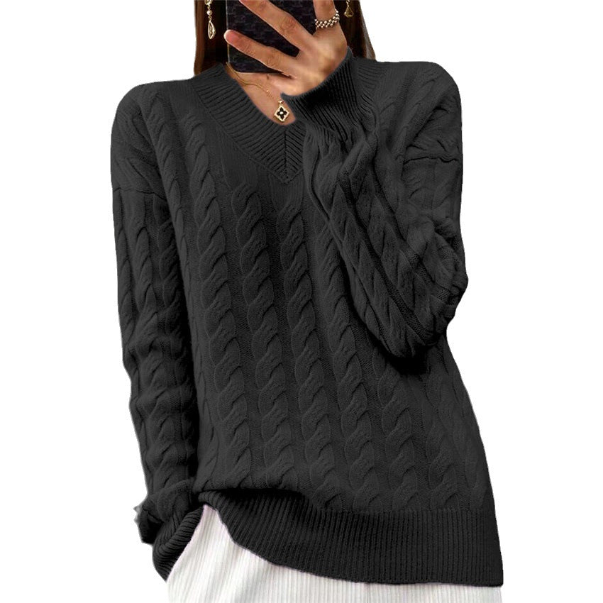 Women's Solid Color Long-sleeved Twisted Pullover Sweaters