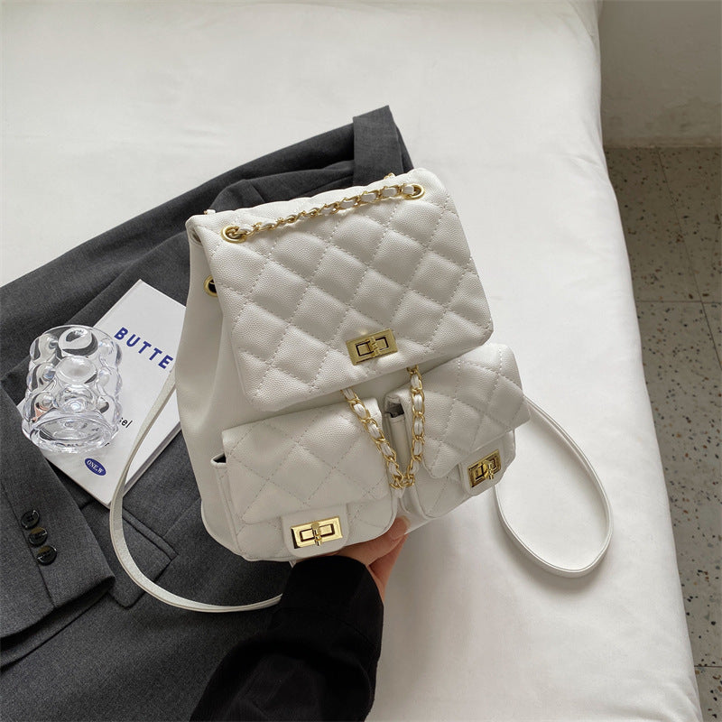 Women's Rhombus Advanced Texture Commuter Simple Chain Backpacks