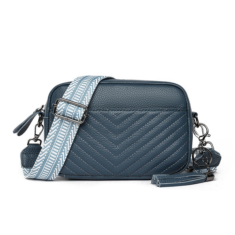 Women's Layer Leather Female Embroidery Thread Solid Crossbody Bags