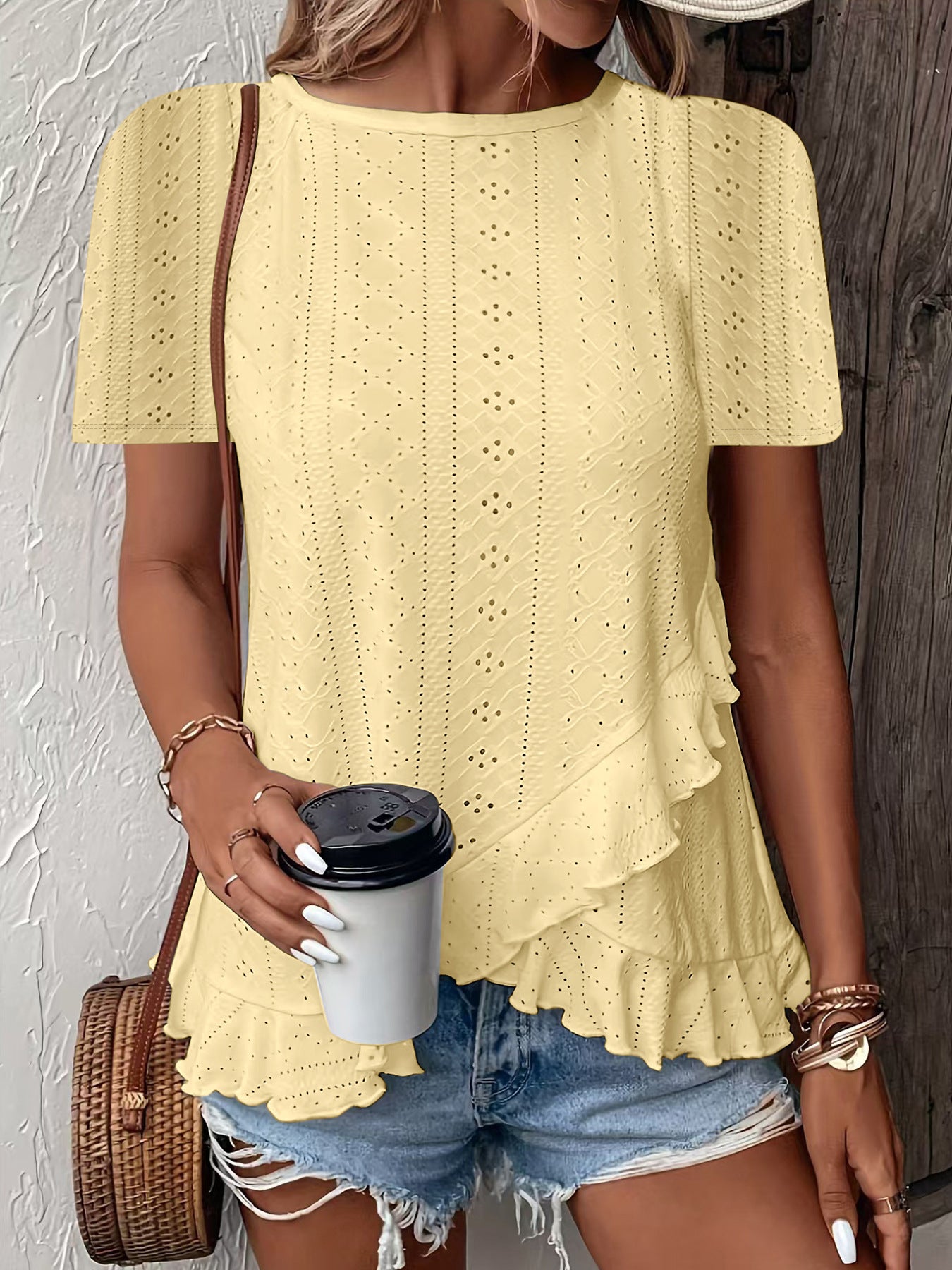 Women's Fashion Casual Solid Color Sleeve Round Blouses