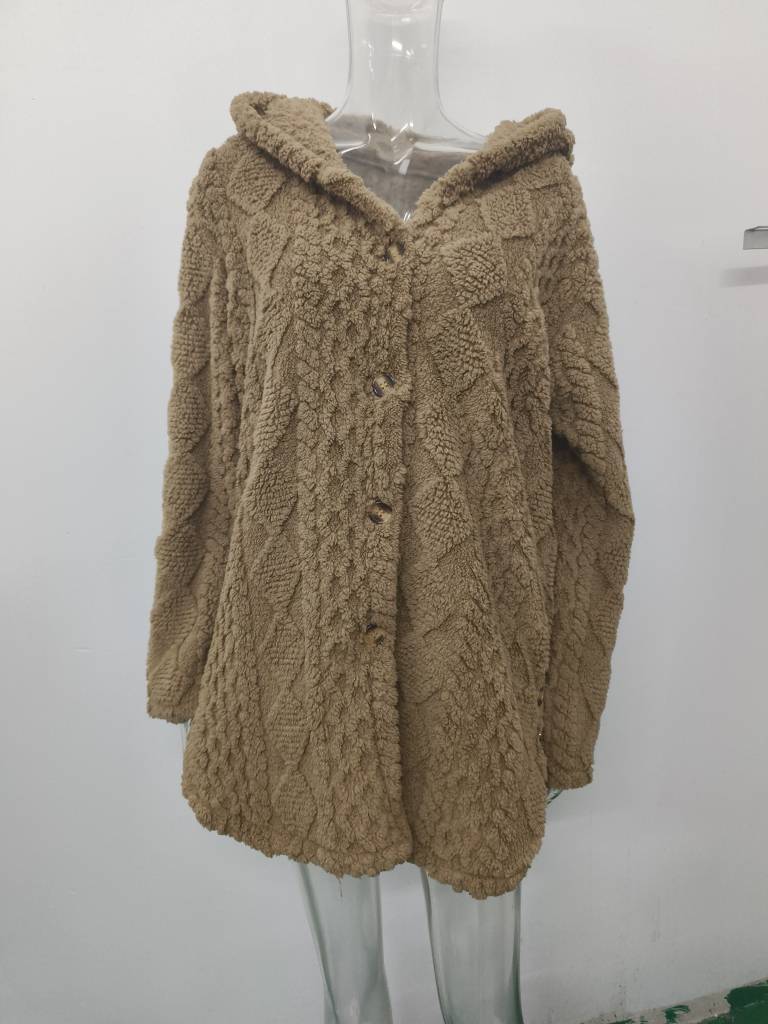 Hooded Solid Color Button Long Sleeve Sweaters