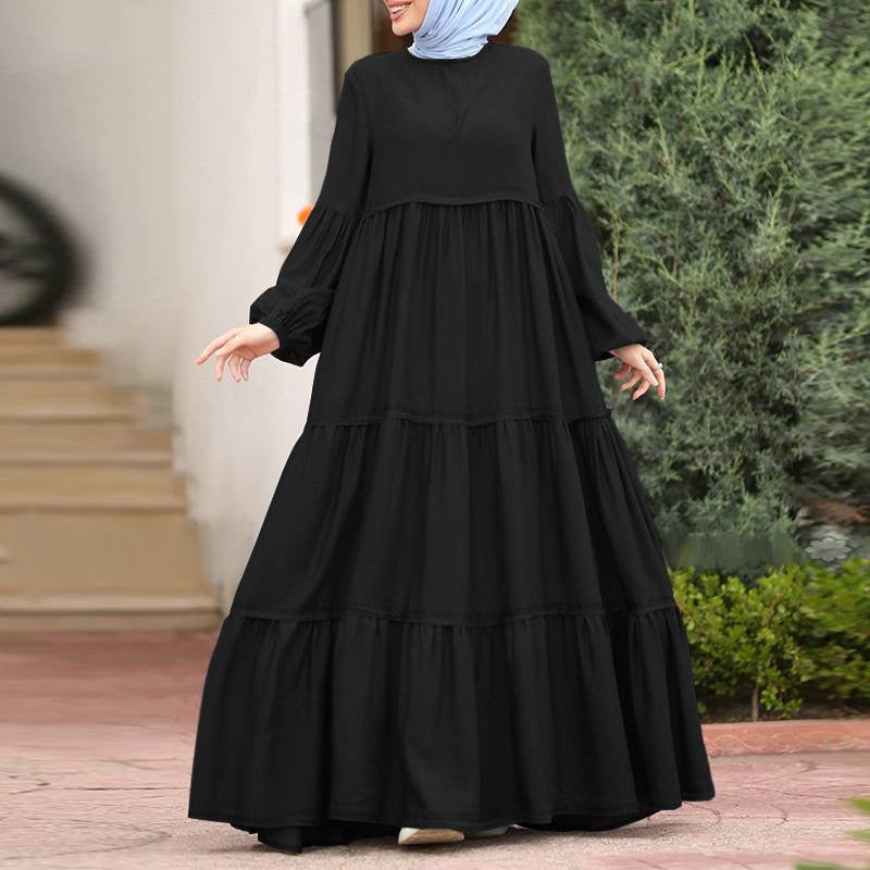 Women's Autumn Muslim Flounced Ruffled Korean Dress Casual Clothing
