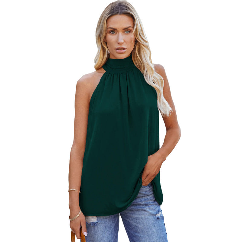 Women's Summer Solid Color Sleeveless Mid-length Leisure Tops