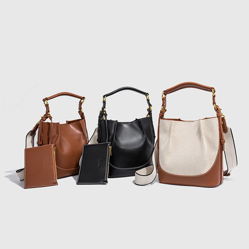 Women's Large Capacity Wide Strap Drawstring Cross Bucket Bags