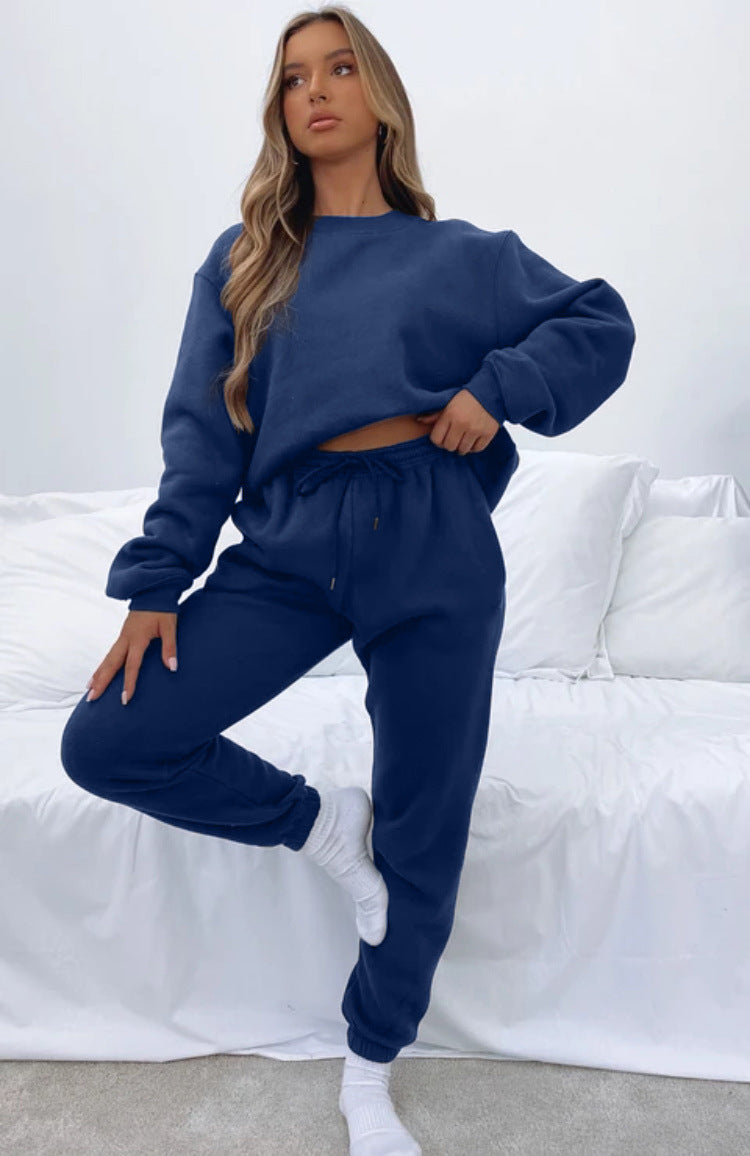 Women's Solid Color Round Neck Pullover Fashion Suits
