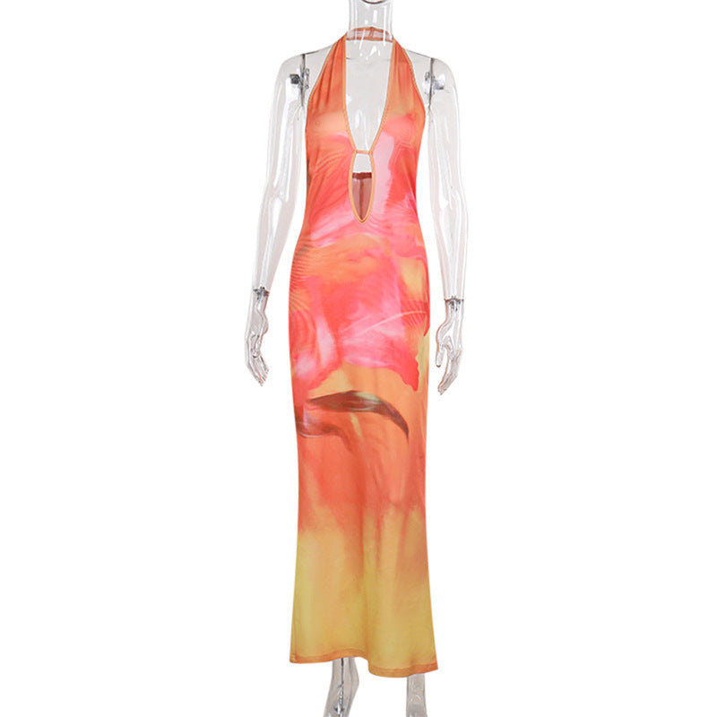 Autumn Fashion Printed Hollow Slim Dress Dresses