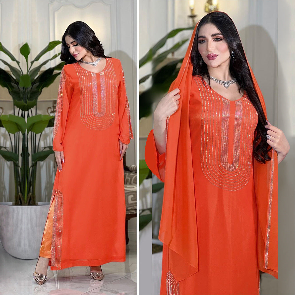 Ethnic Clothes Fashion Rhinestone Robe Saudi Clothing