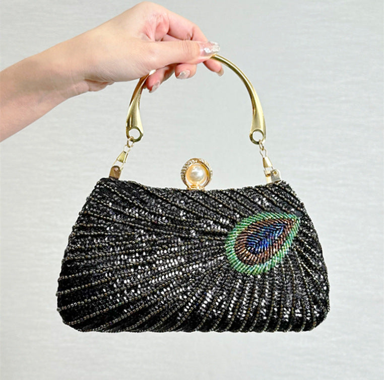 Handmade Hand-held Retro Dress Garment Peacock Feather Evening Bags