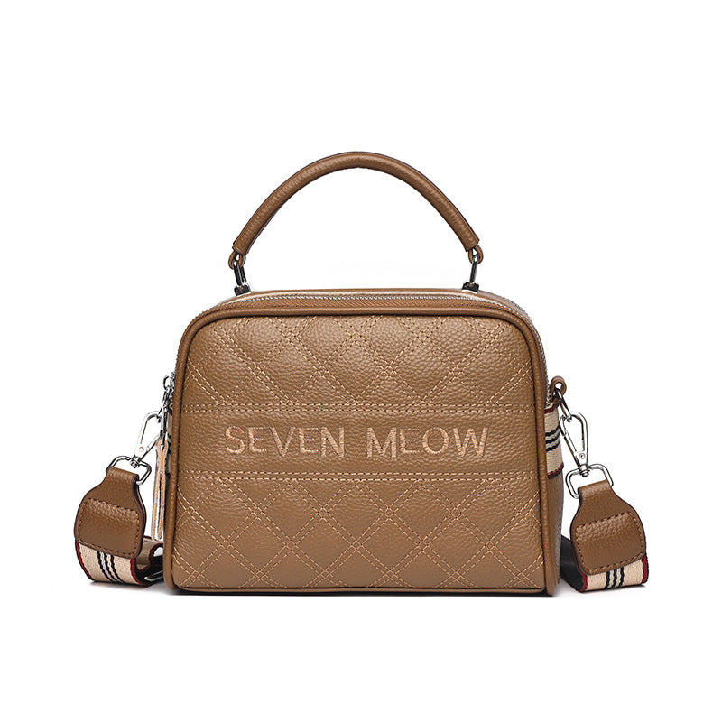 Women's Leather Diamond Embroidery Thread Fashionable Top Shoulder Bags