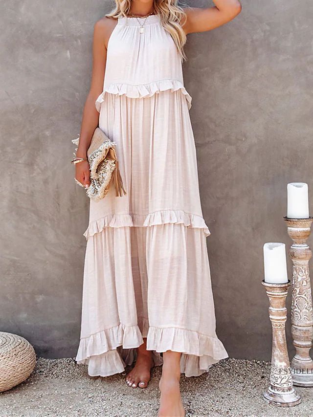 Women's Vacation Style Ruffled Long Dress Wide Dresses