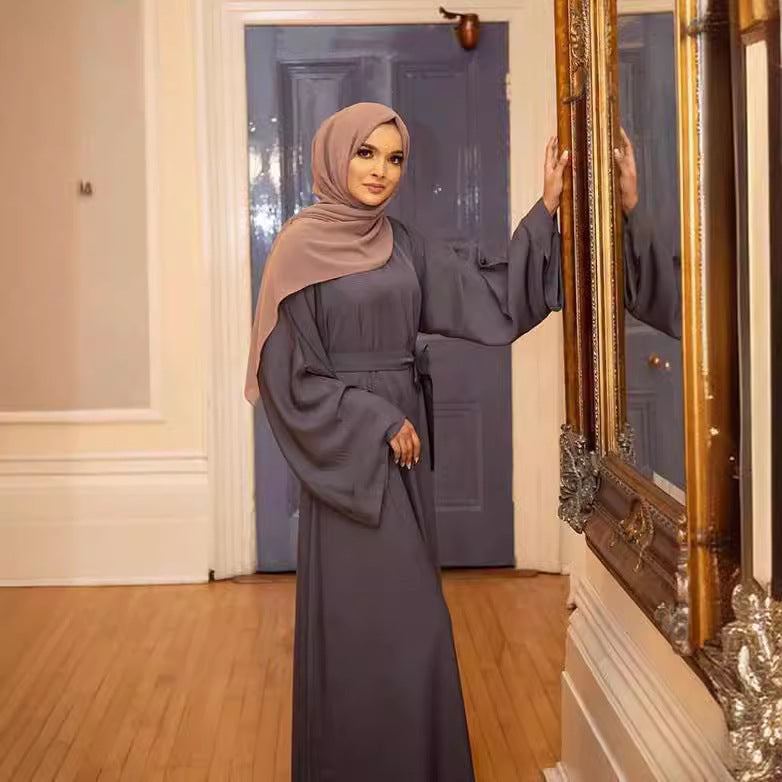 Solid Color Lace Up Muslim Dress Clothing