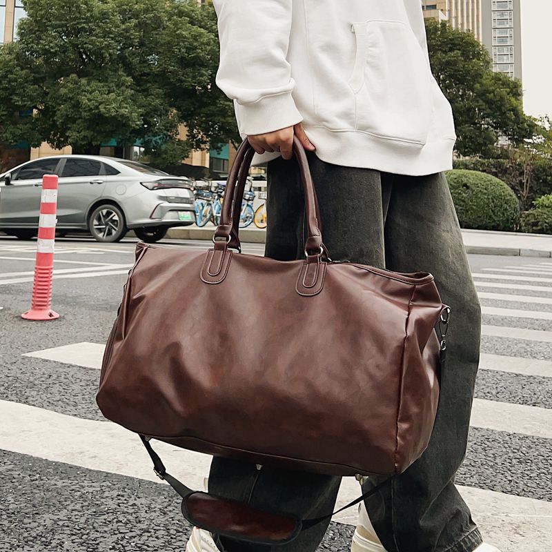 Men's Solid Color Large Capacity Leather Collect Travel Bags
