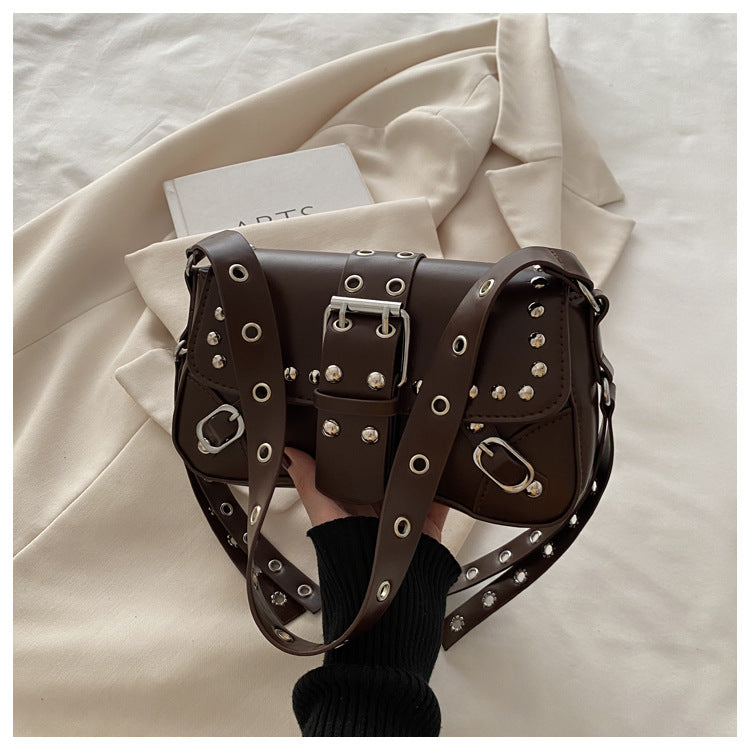 Women's Rivet Leopard Print Personality Design Motorcycle Underarm Women's Shoulder Bag
