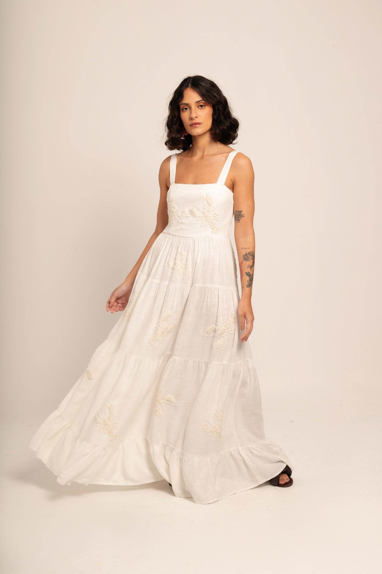 Women's Embroidered Pleated Puffy Sling Dress Beach Dresses