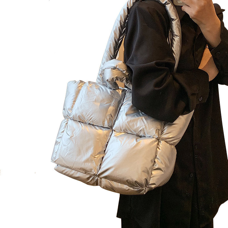 Women's Plaid Large Capacity Down Fashion Trendy Shoulder Bags