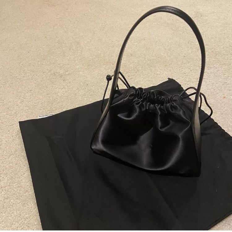 Women's Satin Splice Leather Letter Drawstring Underarm Handbags