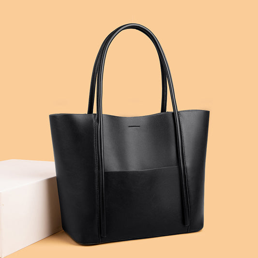 Women's Simple First Layer Cowhide Trendy Large Capacity Shoulder Bags