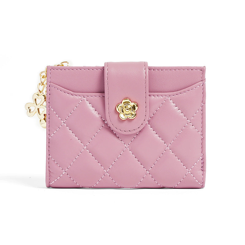 Women's Short Fashion Camellia Folding Multiple Slots Soft Ladies Wallets