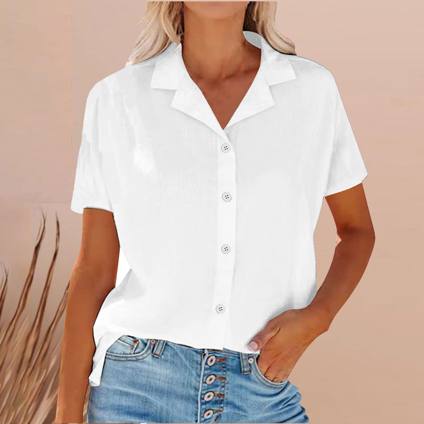 Women's Solid Color Buttons Lapel Cotton Linen Blouses