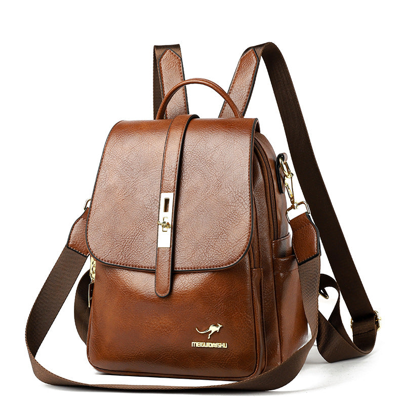Women's Leather Korean Simple Fashion Large Capacity Backpacks