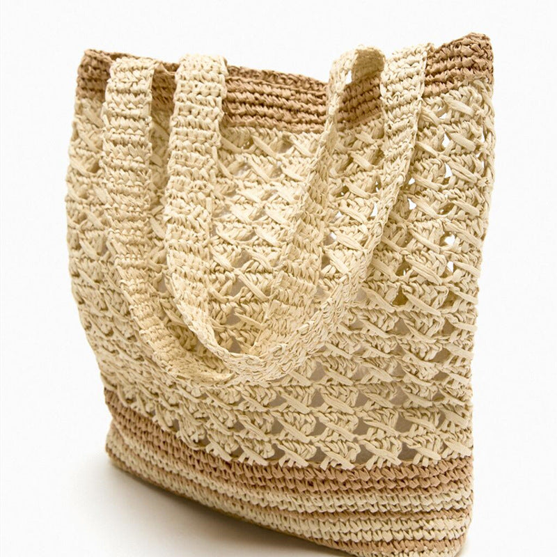 Women's Summer Beach Contrast Color Stripes Woven Shoulder Bags