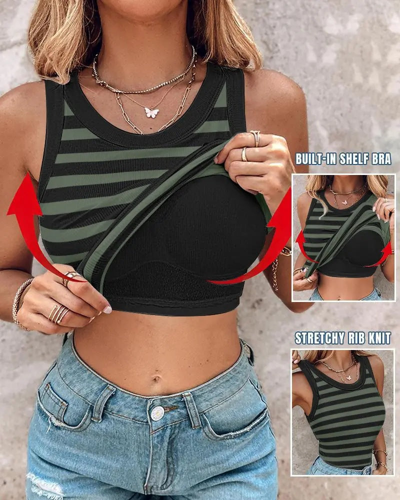 Summer With Bra Round Neck Solid Color Female Tops
