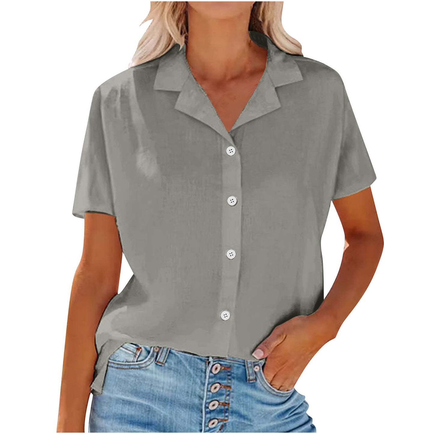 Women's Solid Color Buttons Lapel Cotton Linen Blouses