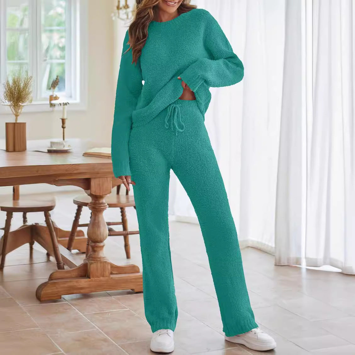 Women's Round Neck Long Sleeve Trousers Thick Suits