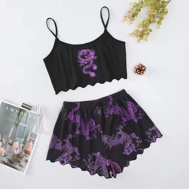 Classic Printed Strap Tube Home Wear Suits