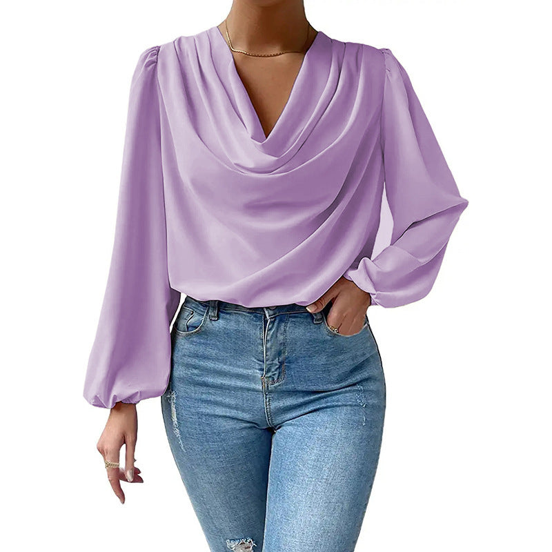 Women's Chiffon Long-sleeved Shirt Loose Draped T-shirt Blouses