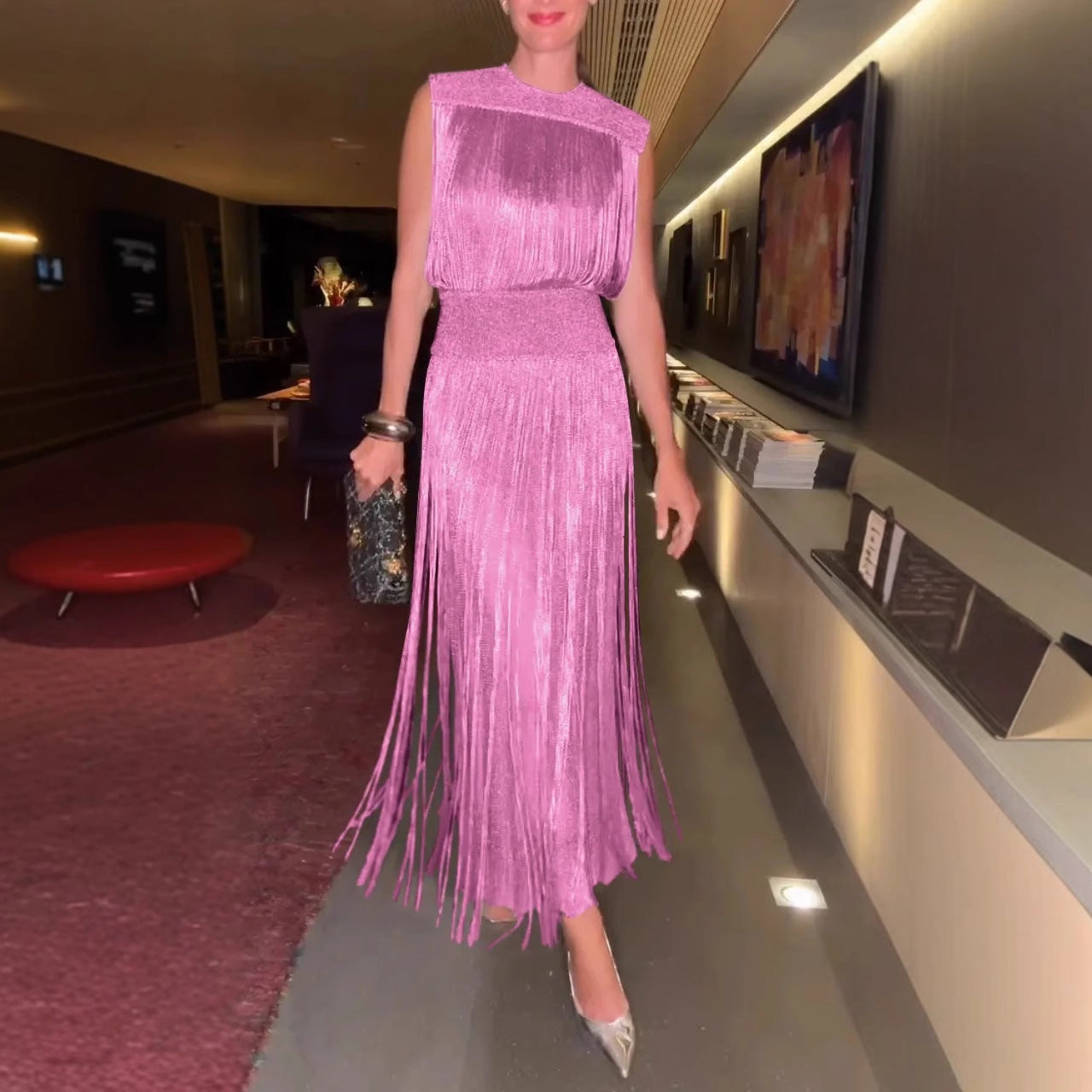Elegant Tassel Dress Party Sleeveless Two-piece Suits