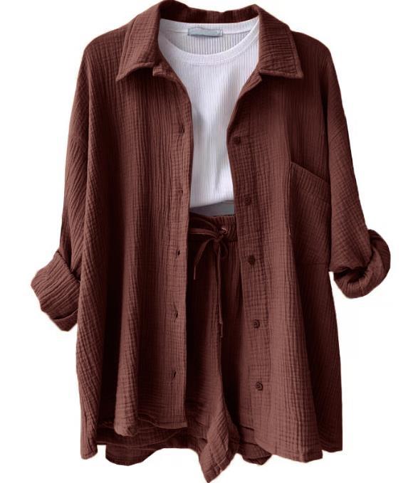Women's Lapel Long Sleeve Shirt High Waist Drawstring Fashion Suits
