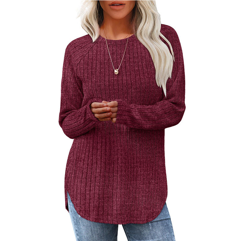 Women's Autumn Loose Round Neck High Low Blouses