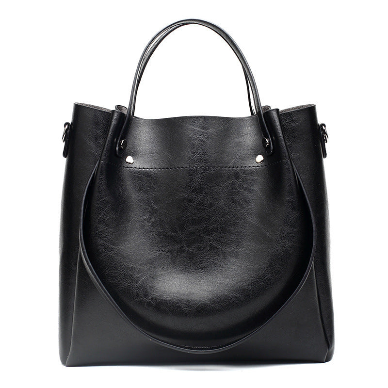 Women's Oil Leather Fashion Big Korean Style Shoulder Bags