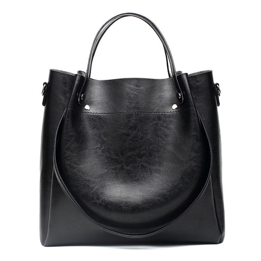 Women's Oil Leather Fashion Big Korean Style Shoulder Bags