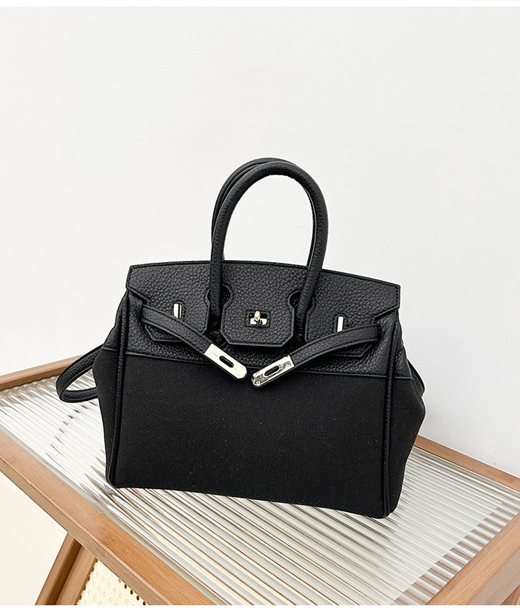 Women's Trendy Canvas Fashionable Lychee Pattern Contrast Shoulder Bags