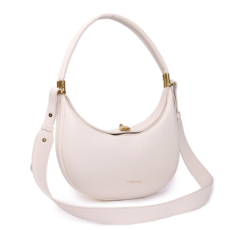 Women's Super Popular White Medium-sized Monthly Curved Armpit Bags