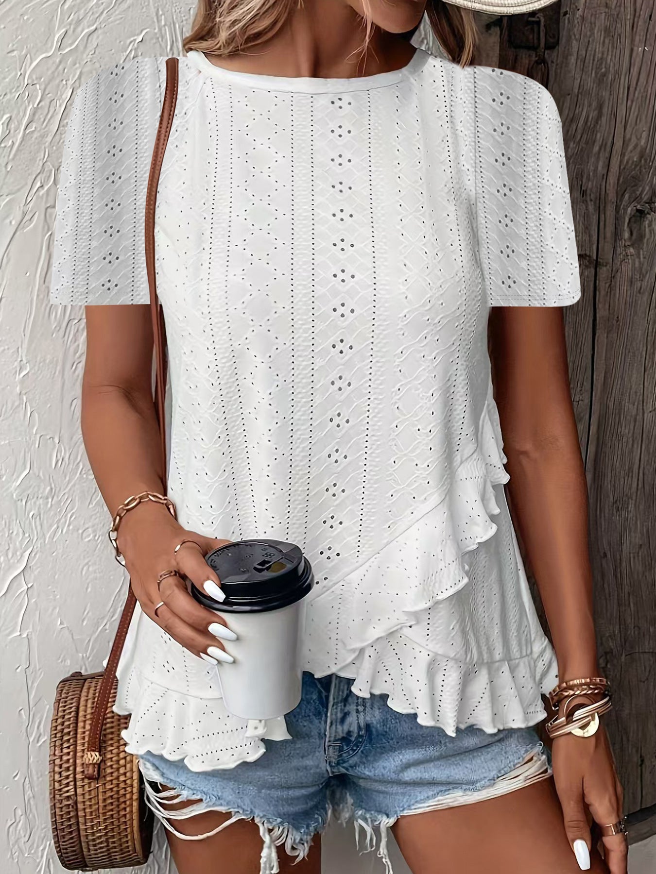 Women's Fashion Casual Solid Color Sleeve Round Blouses