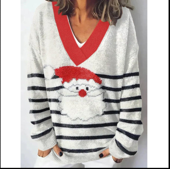 Women's Printed Christmas Round Neck Pullover Sleeve Sweaters