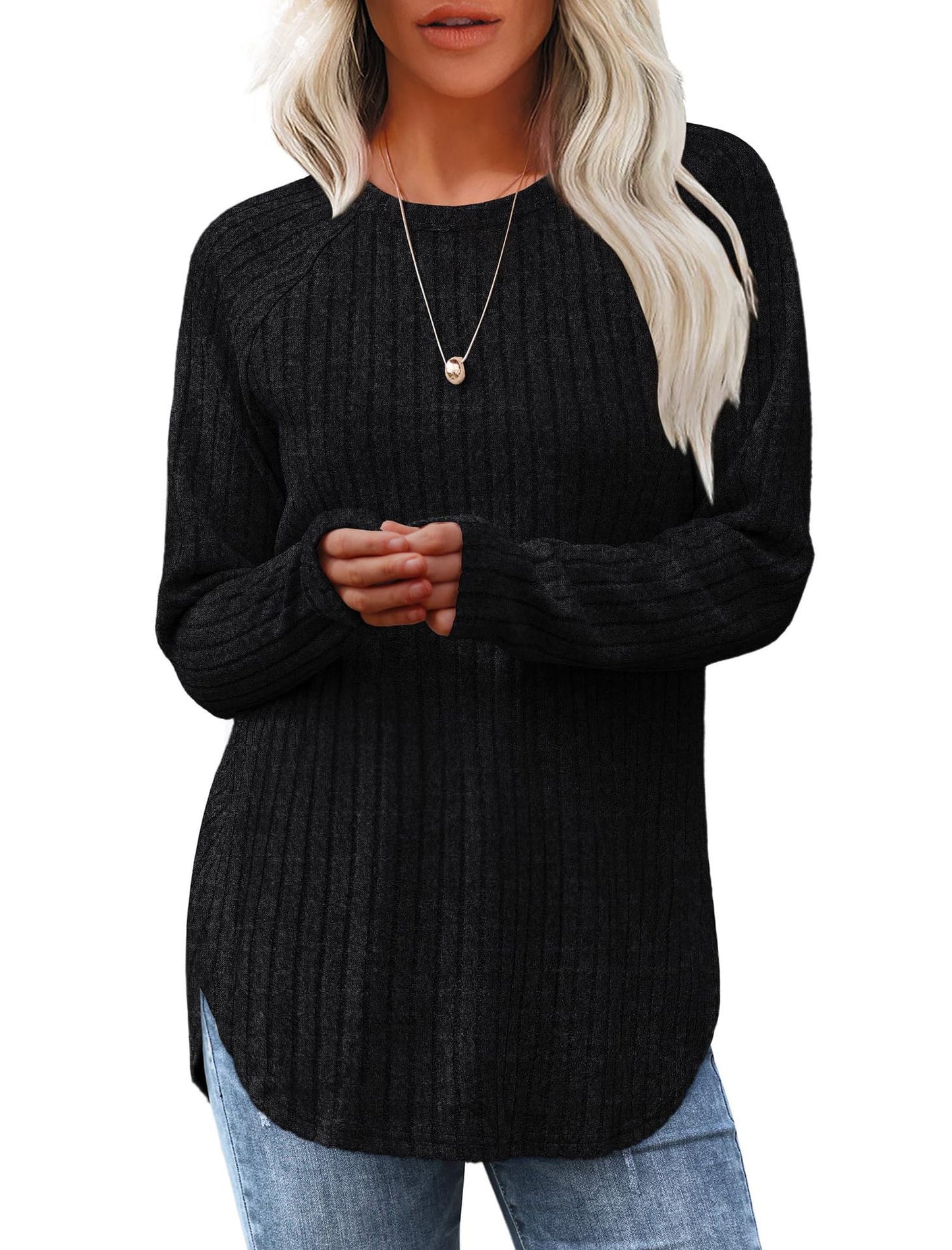 Women's Autumn Loose Round Neck High Low Blouses
