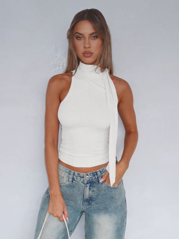 Women's Sexy Half Turtleneck Ribbon Comfortable Cold-shoulder Tops