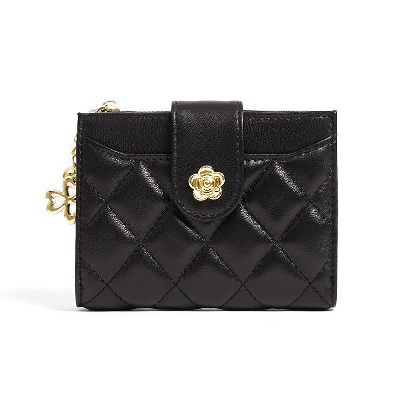 Women's Short Fashion Camellia Folding Multiple Slots Soft Ladies Wallets