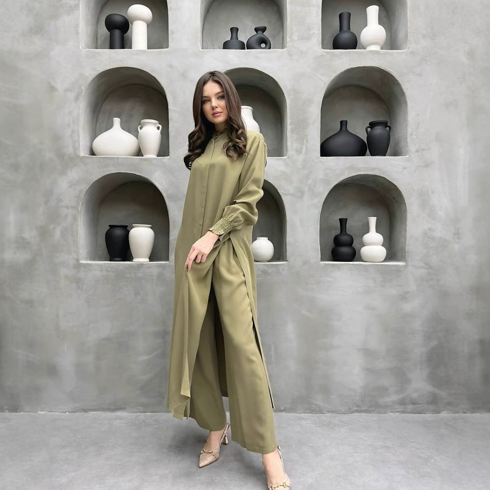 Women's Long Sleeve Split Stand Collar Shirt Suits