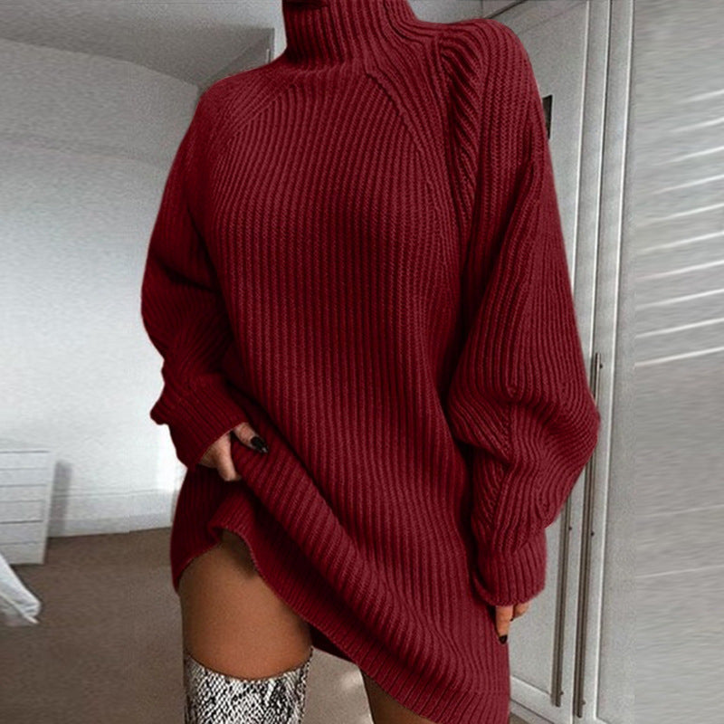 Women's Knitted Mid-length Raglan Sleeve Half Turtleneck Knitwear