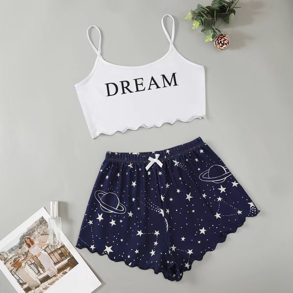 Classic Printed Strap Tube Home Wear Suits
