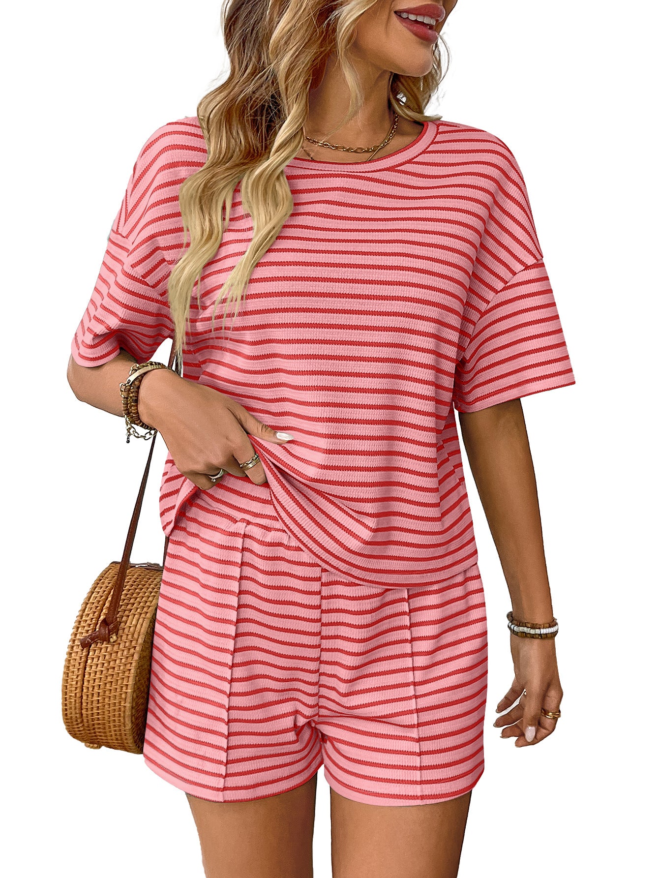 Women's Summer Knitted Striped Fashion Casual Sports Suits