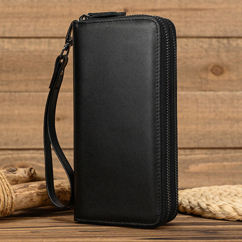 Men's Crazy Horse Leather Long Real Zipper Cowhide Men's Wallets